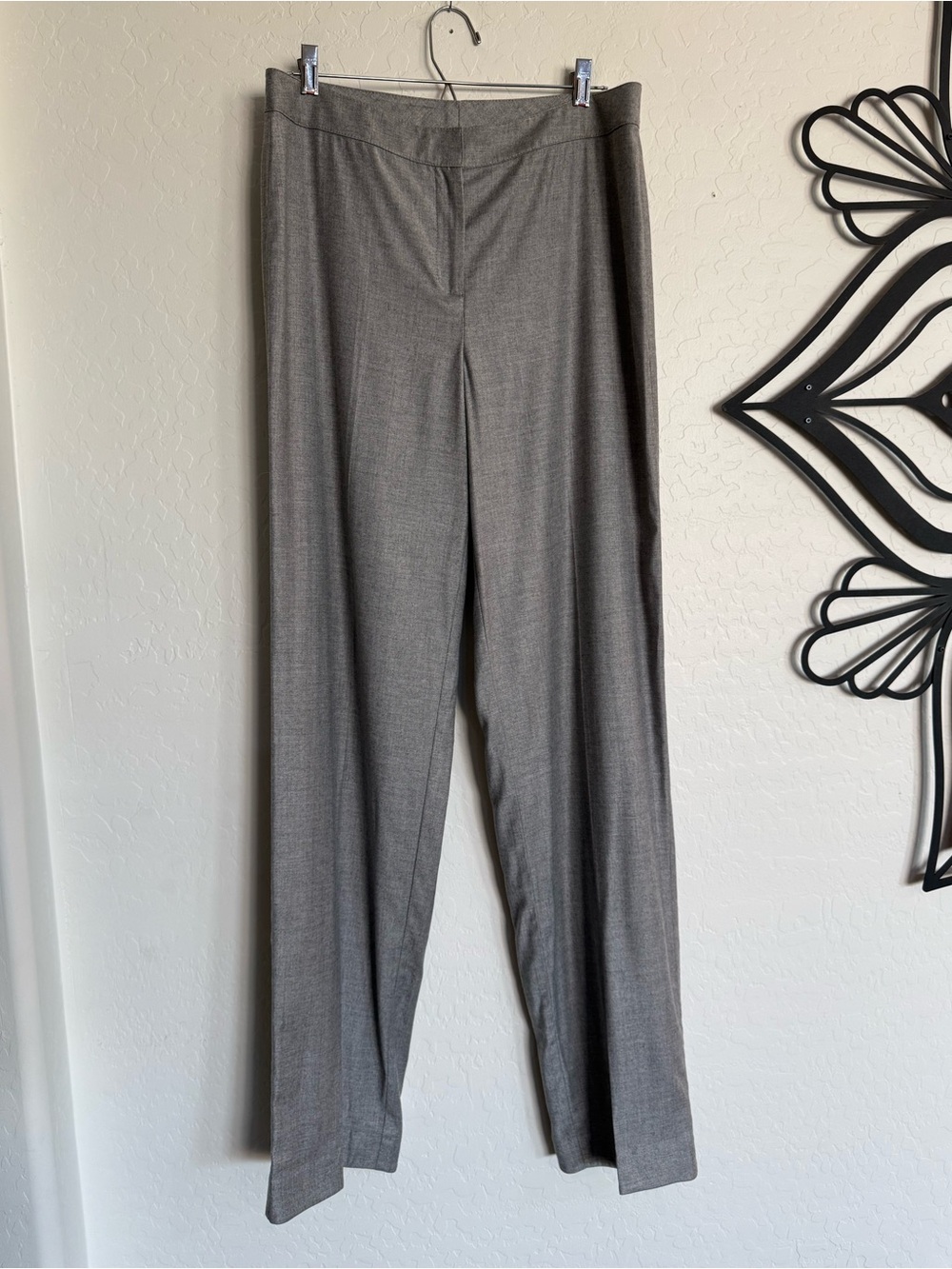 St. John Gray Flat Front Straight Leg Trousers High Rise Size 6 Tall